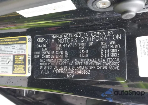 2014 Kia Sportage Lx z USA, uszkodzony, nr VIN KNDPB3ACXE7643182